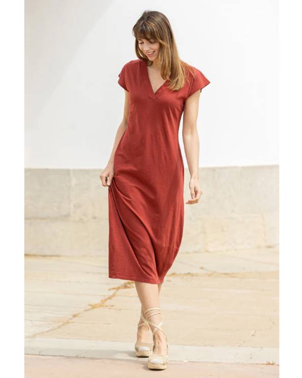 Vestido midi de algodón color terracota