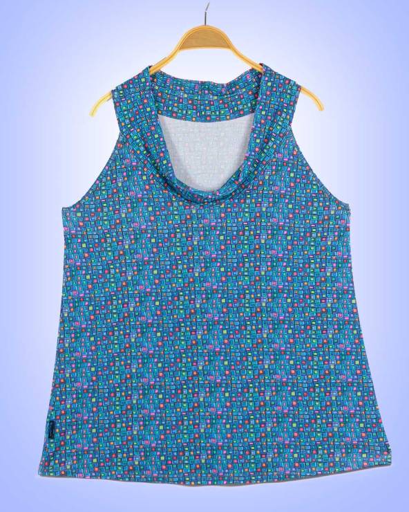 Top sin mangas con forma recta y de punto elástico estampado.