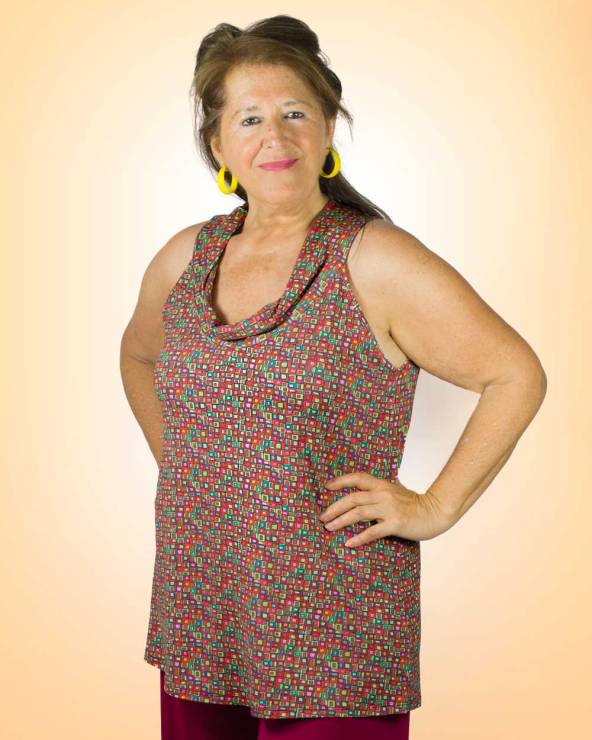 Top sin mangas con forma recta y de punto elástico estampado.