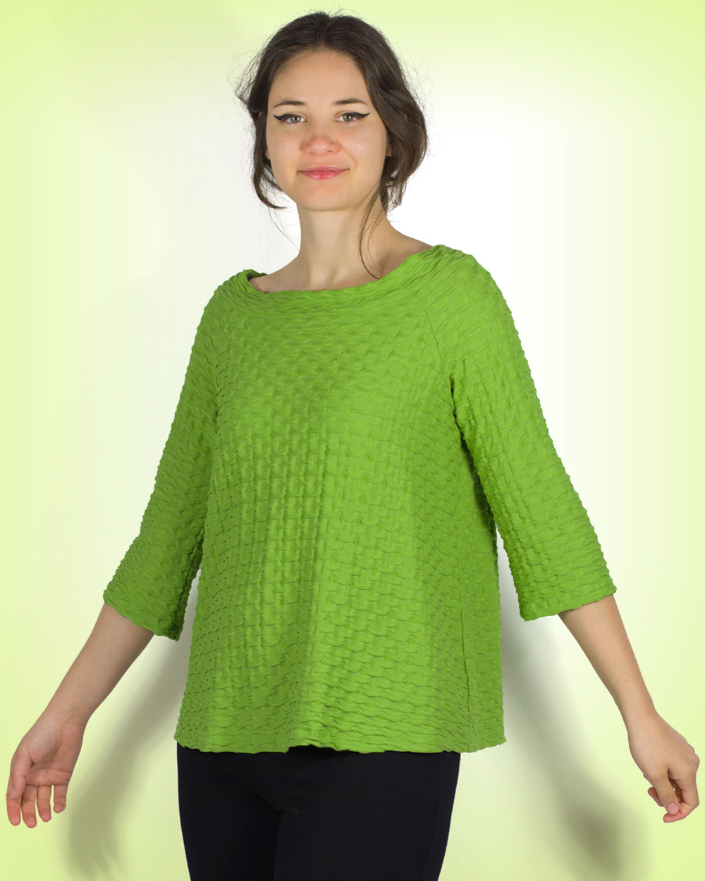 Top verde de manga francesa