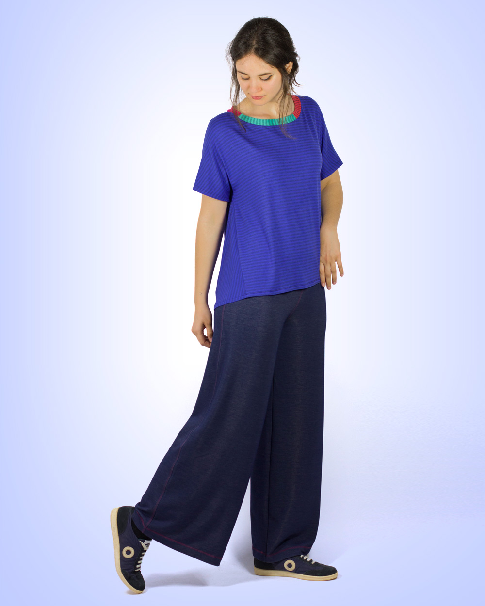 pantalón ancho de punto estilo tejano